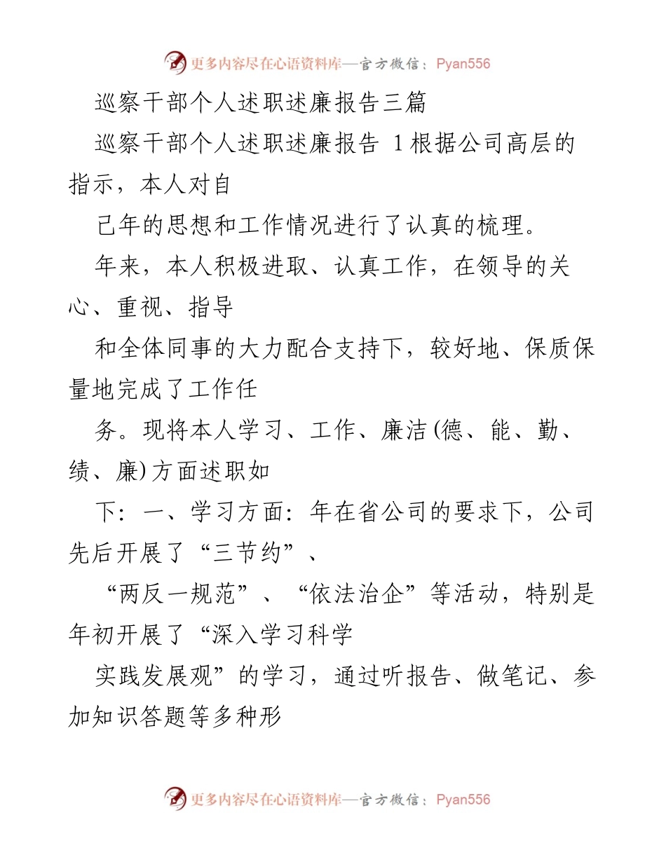 [述职报告] 年度总结 - 巡察干部年度述职述廉报告.docx_第1页