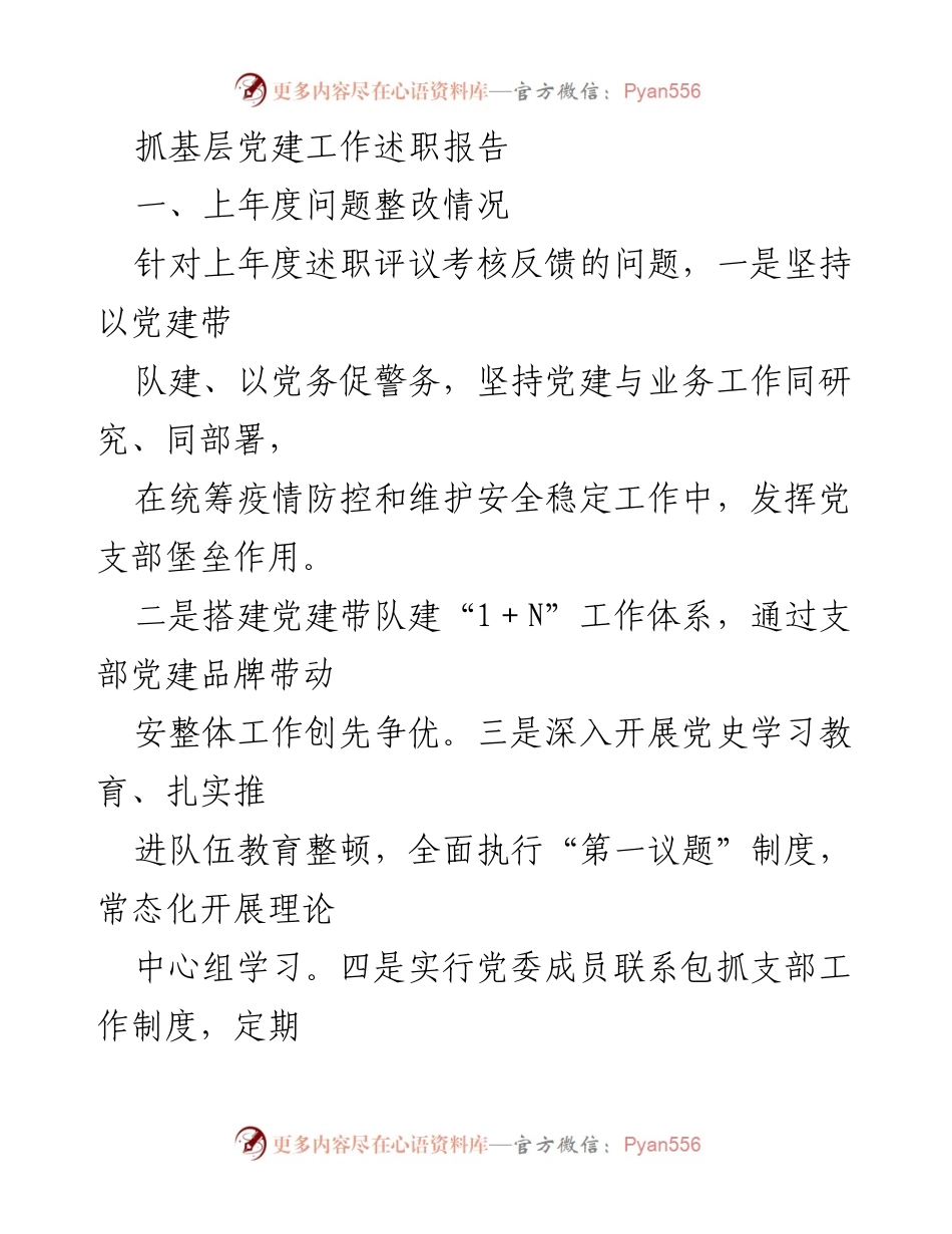 [述职报告] 基层党建工作 - 抓基层党建工作述职报告总结与成效分析.docx_第1页