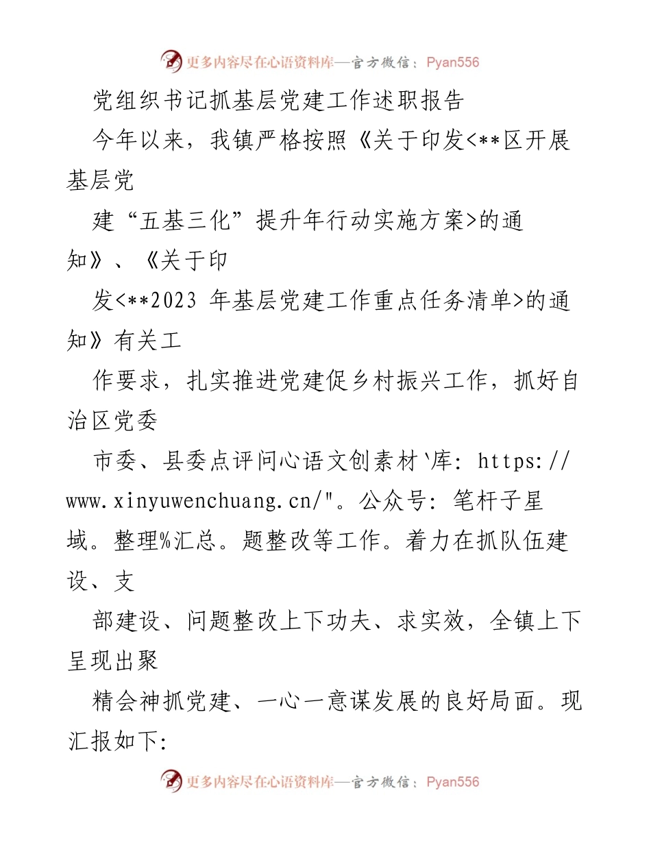 [述职报告] 基层党建工作 - 党组织书记述职报告：推动乡村振兴与党建责任落实.docx_第1页