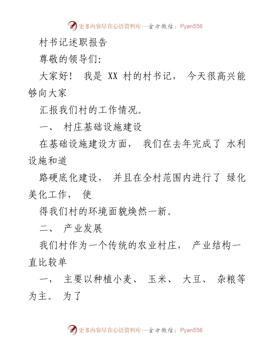 [述职报告] 村委会会议 - XX村书记工作总结报告.docx_第1页