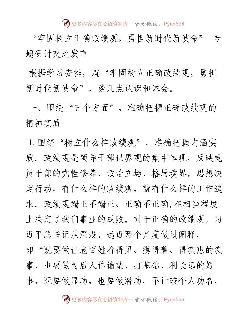“牢固树立正确政绩观，勇担新时代新使命” 专题研讨交流发言.docx_第1页