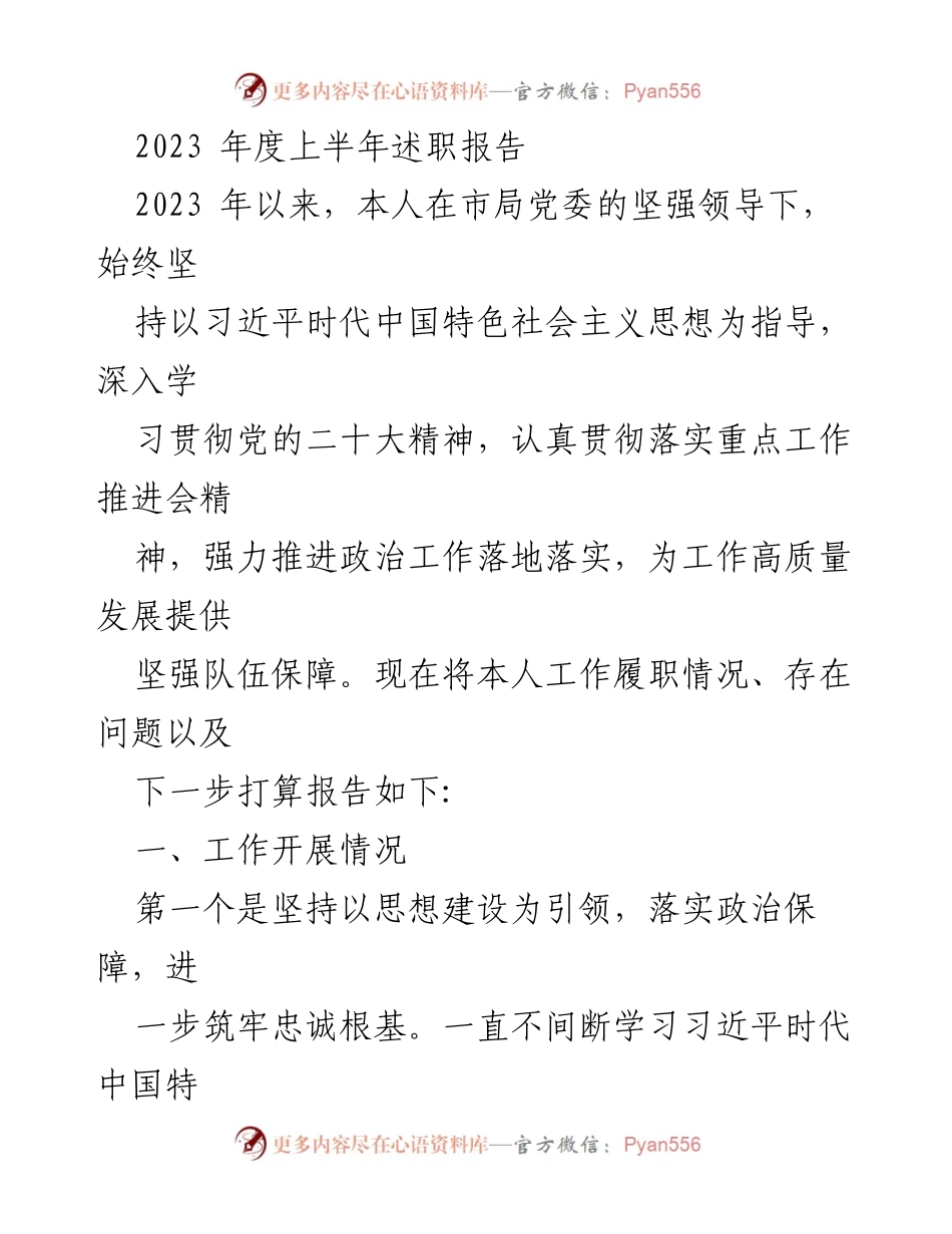 [述职报告] 年度总结 - 2023年度上半年工作述职报告.docx_第1页