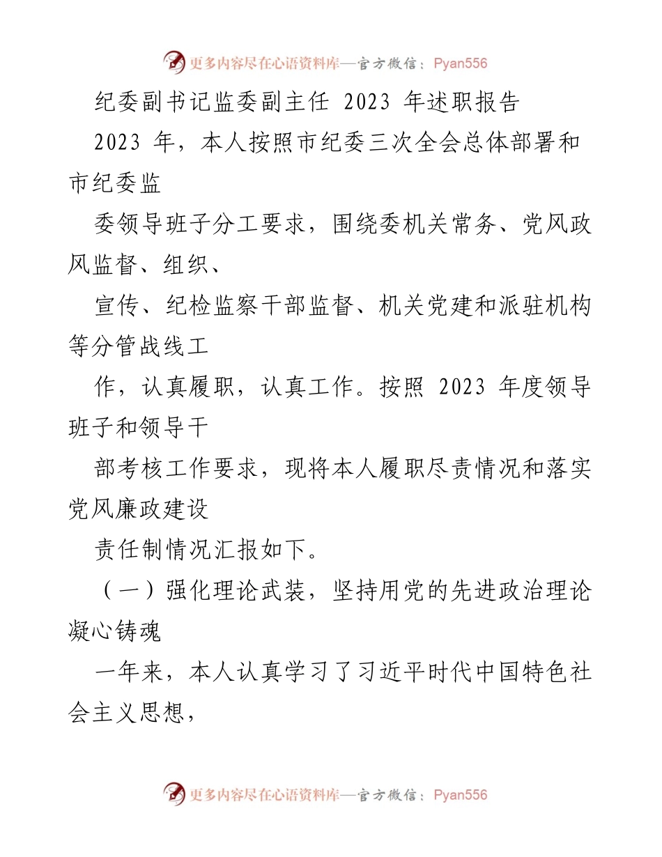 [述职报告] 纪委会议 - 2023年纪委副书记述职报告总结.docx_第1页