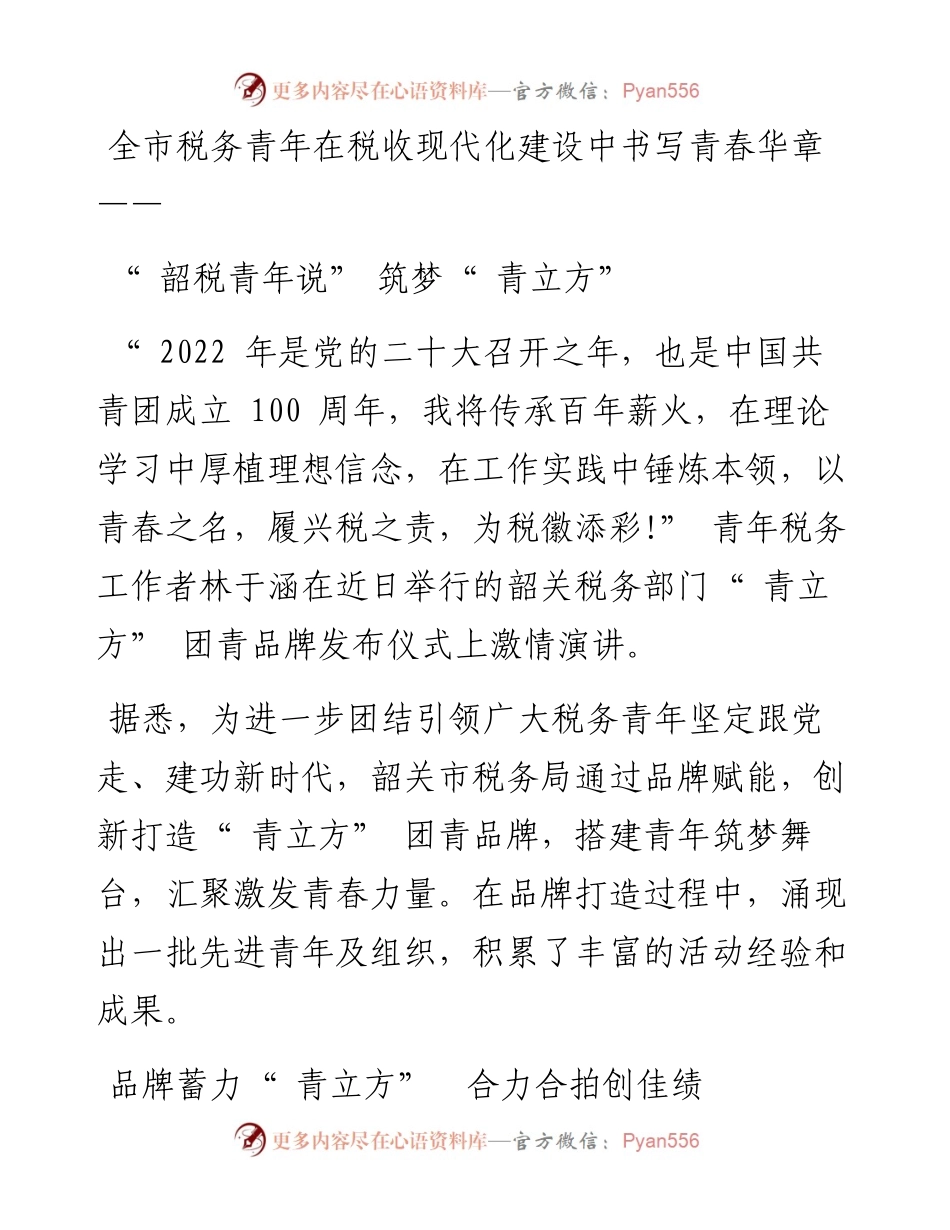 “ 韶税青年说”筑梦“ 青立方”.docx_第1页