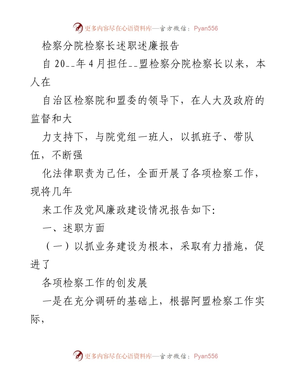 [述职报告] 检察分院 - 检察长述职述廉报告总结与展望.docx_第1页
