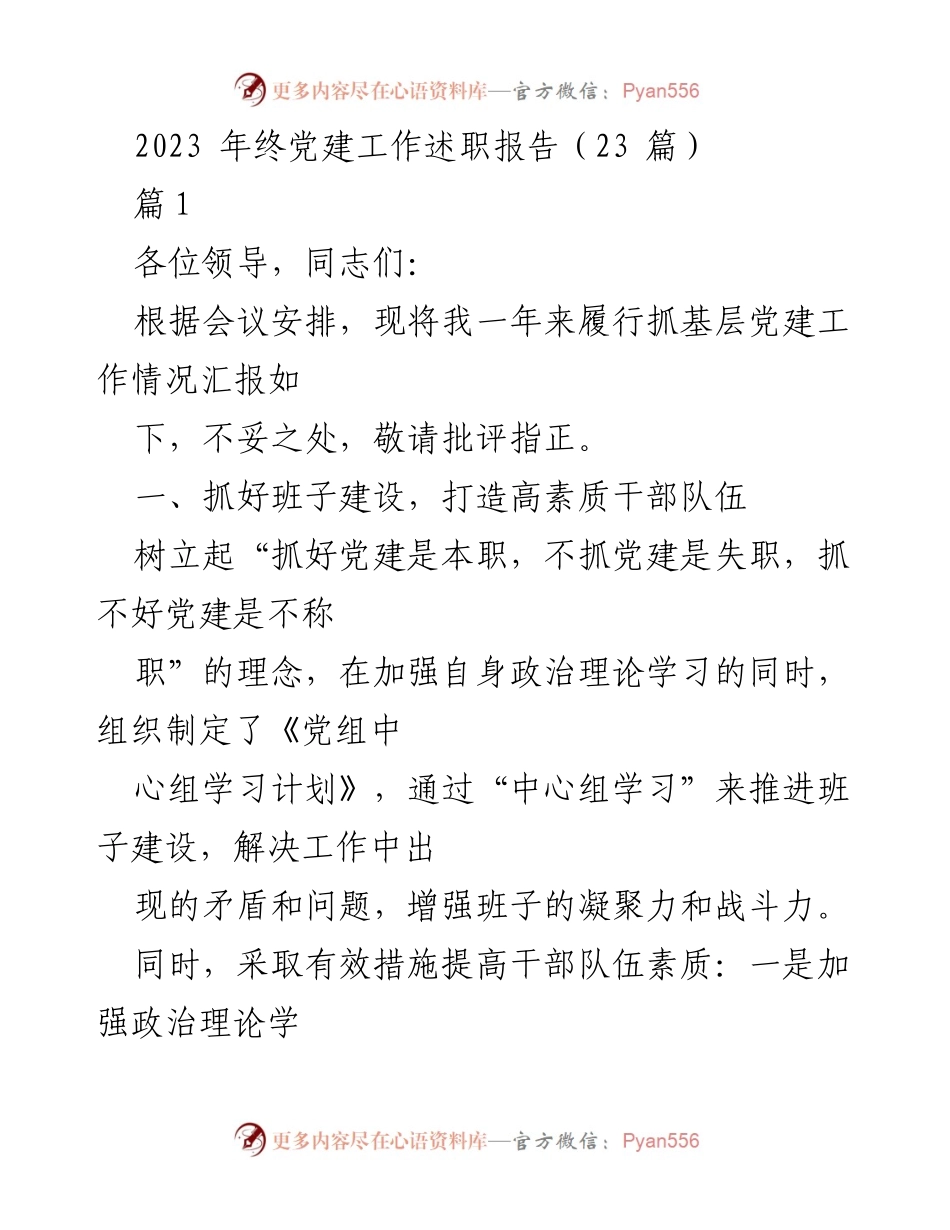 [述职报告] 年终党建工作 - 2023年度党建工作述职报告.docx_第1页