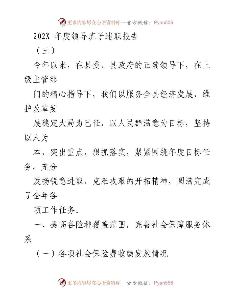 [述职报告] 年度工作总结 - 202X年度领导班子述职报告总结与展望.docx_第1页