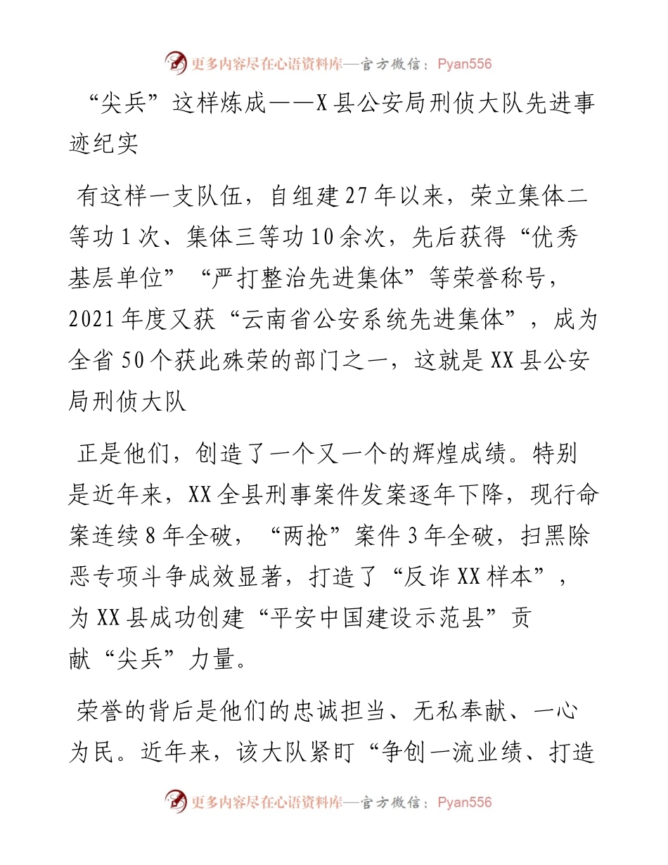 “尖兵”这样炼成——X县公安局刑侦大队先进事迹纪实.docx_第1页