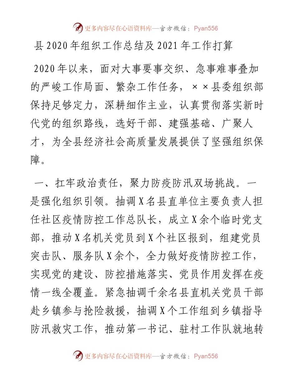 ××县组织工作总结及工作打算.docx_第1页