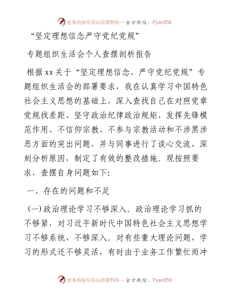 “坚定理想信念严守党纪党规”专题组织生活会个人查摆剖析报告2000字.docx_第1页