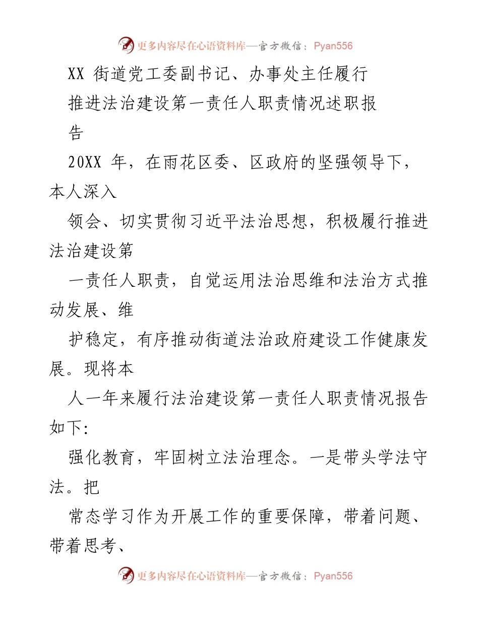 [述职报告] 法治建设 - 履行法治建设第一责任人职责情况述职报告.docx_第1页