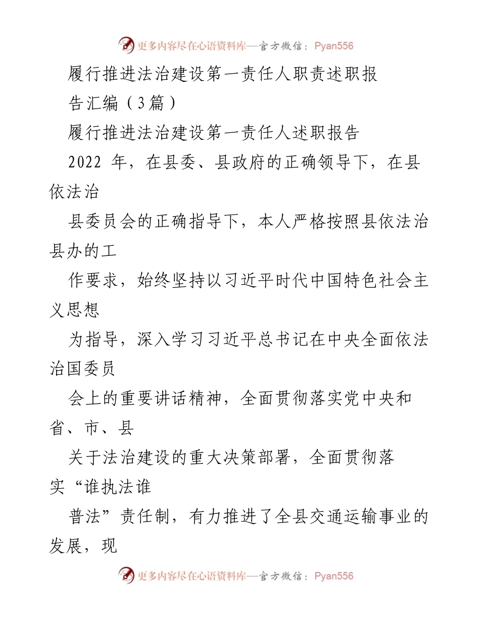[述职报告] 法治建设推进会 - 2022年度法治建设履职情况述职报告.docx_第1页