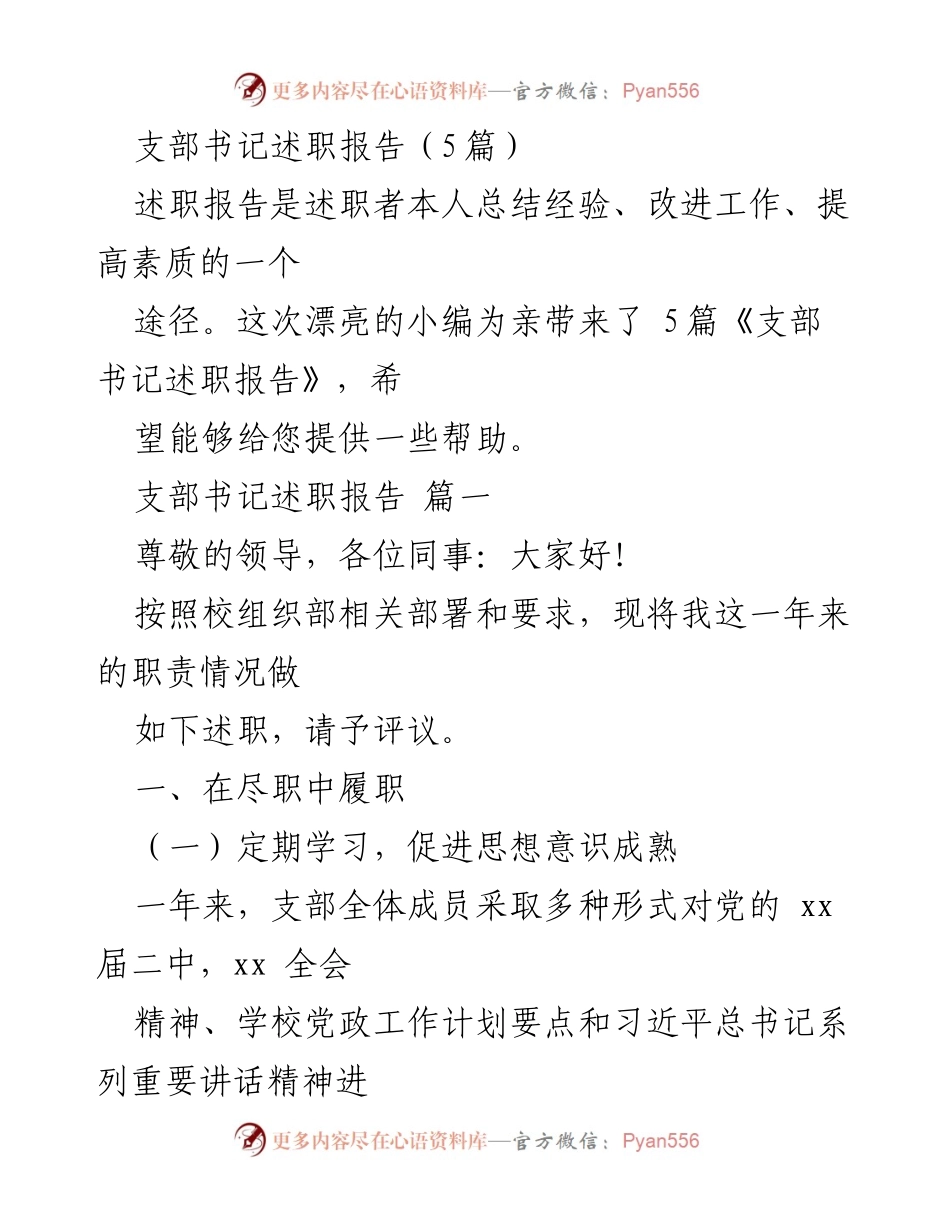 [述职报告] 支部书记述职 - 支部书记年度工作总结与提升报告_2.docx_第1页