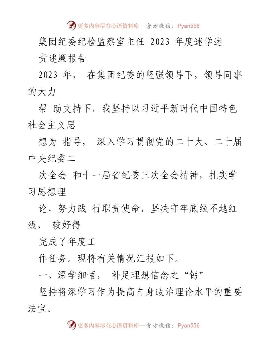 [述责述廉报告] 年度工作总结 - 2023年度纪检监察工作述责述廉报告.docx_第1页