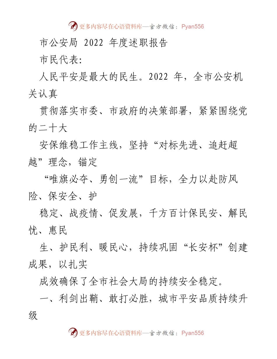 [述职报告] 市公安局 - 2022年度公安工作总结与成效分析.docx_第1页