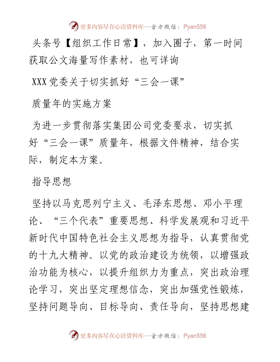 “三会一课”质量年实施方案(范文).docx_第1页