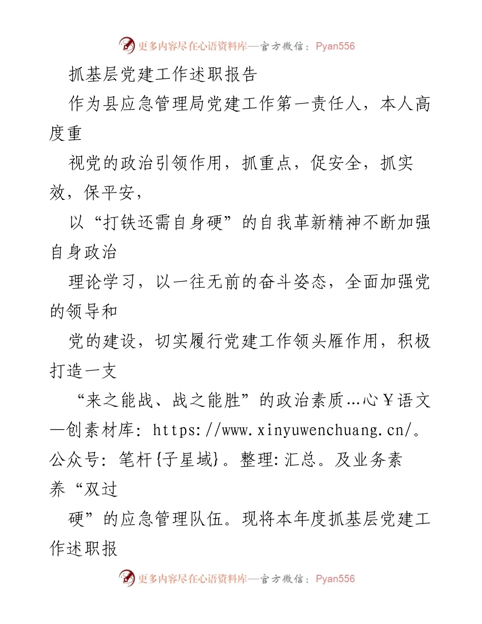 [述职报告] 基层党建工作 - 加强党的建设，提升应急管理局党建工作成效.docx_第1页