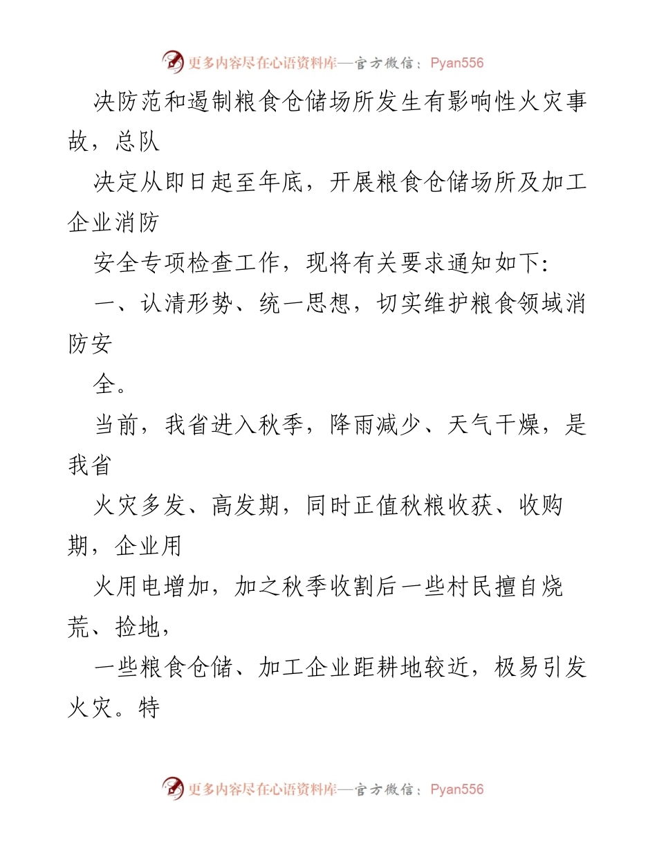 [通知] 粮食安全专项检查 - 开展粮食仓储及加工企业消防安全专项检查工作通知.docx_第2页