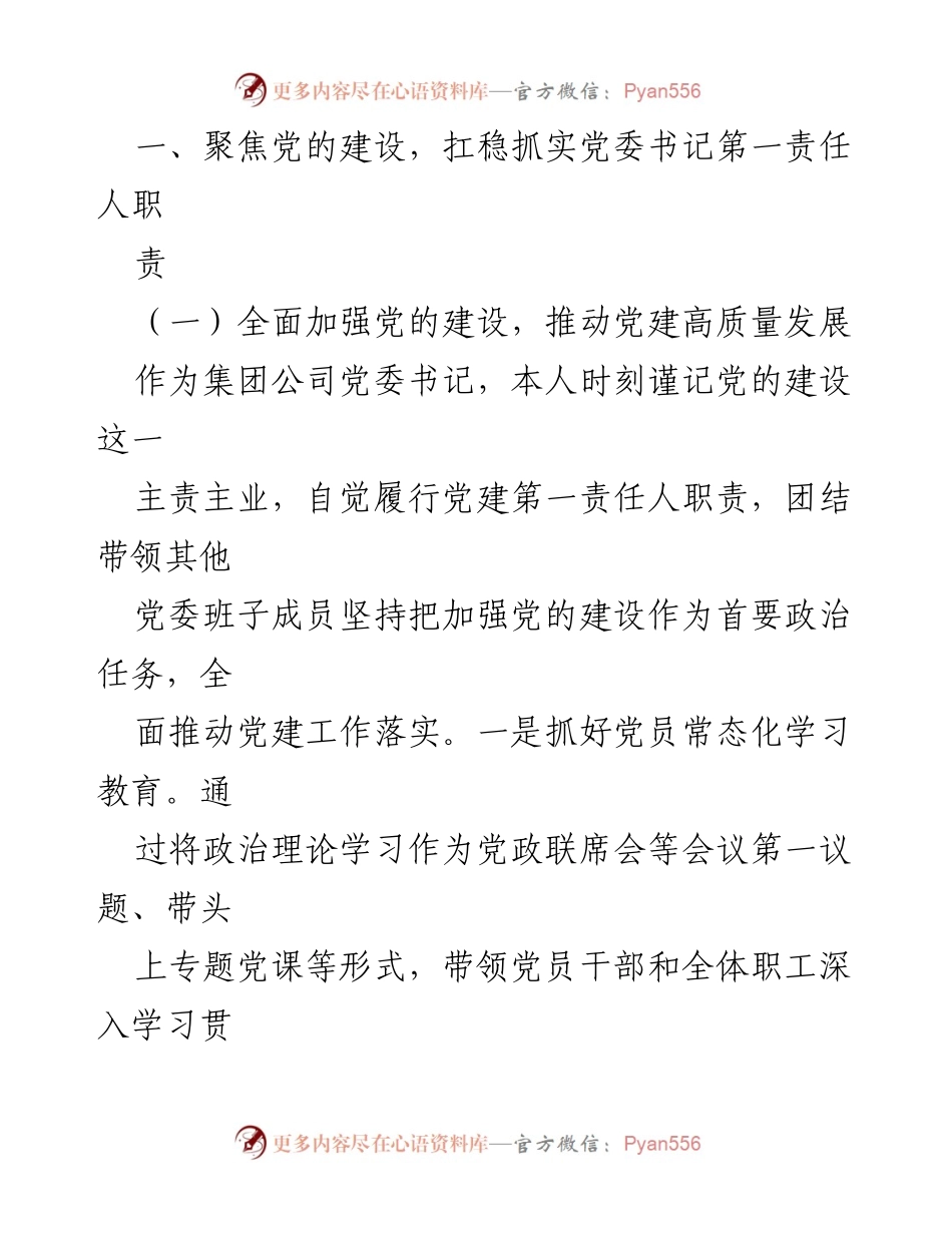 [述职报告] 国企党委书记述职 - 202X年度党委书记述职述廉述学报告.docx_第2页
