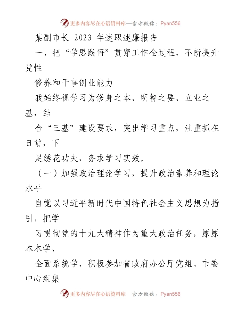 [述职报告] 市政府工作 - 副市长2023年述职述廉报告_1.docx_第1页