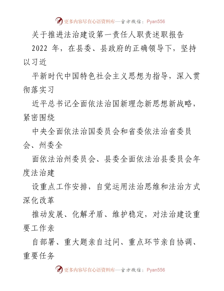 [述职报告] 法治建设 - 2022年度法治建设第一责任人职责述职报告.docx_第1页