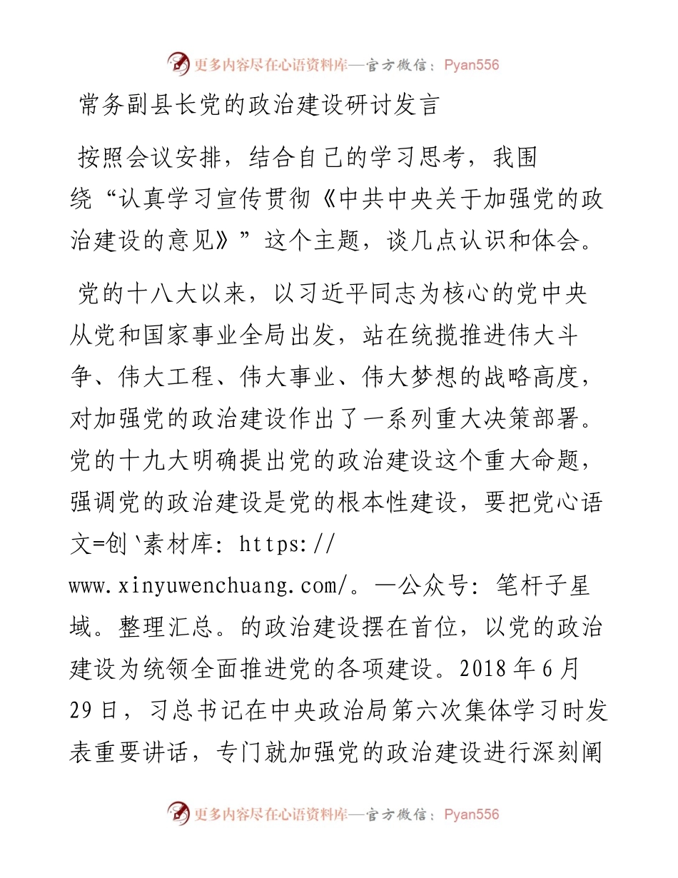 主题教育：常务副县长党的政治建设研讨发言_4.docx_第1页