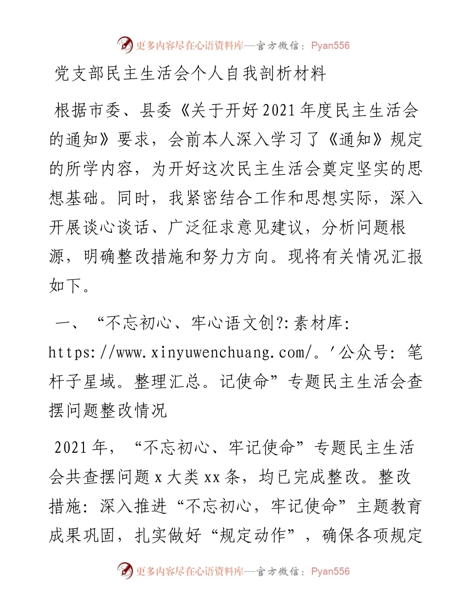 党支部民主生活会个人自我剖析材料.docx_第1页