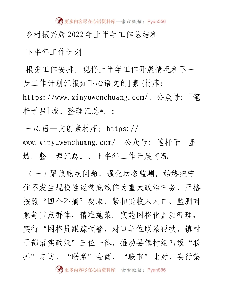乡村振兴局上半年工作总结和下半年工作计划.docx_第1页
