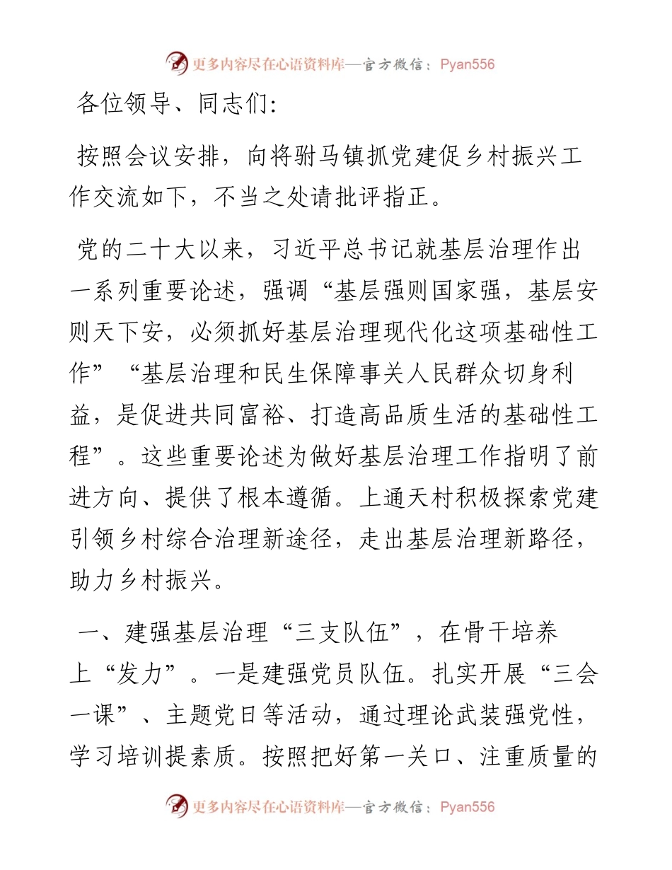 交流发言：深化党建引领乡村治理 探索乡村振兴新途径.docx_第1页