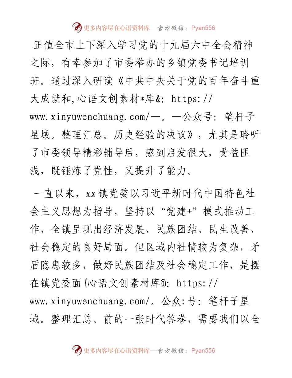 乡镇党委书记培训班发言：以全会精神为指导答好民族团结时代答卷.docx_第1页