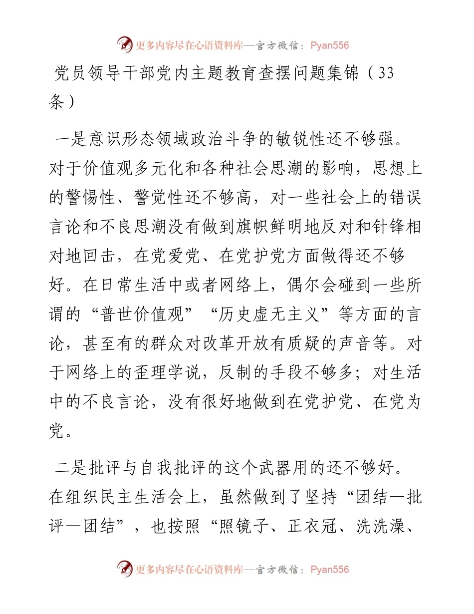 党员领导干部党内主题教育查摆问题集锦（33条）.docx_第1页