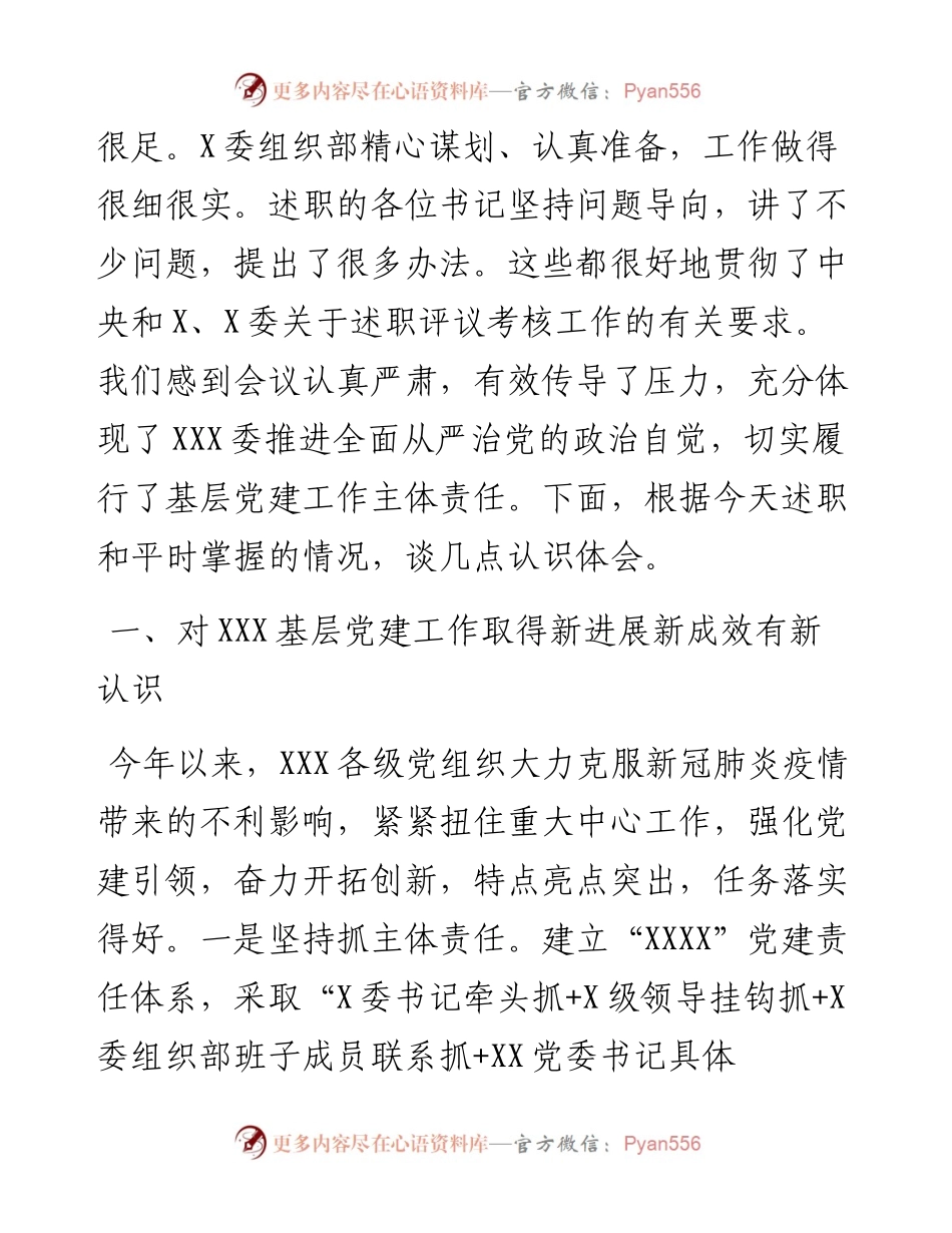 党委（党组）书记抓基层党建工作述职评议会上的点评发言.docx_第2页