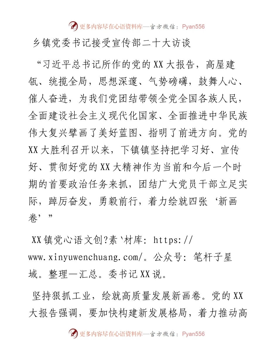 乡镇党委书记接受宣传部二十大访谈.docx_第1页