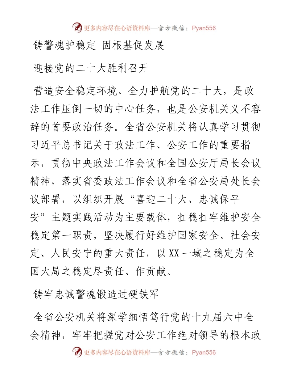 二十大访谈--公安--铸警魂护稳定 固根基促发展 迎接党的二十大胜利召开.docx_第1页