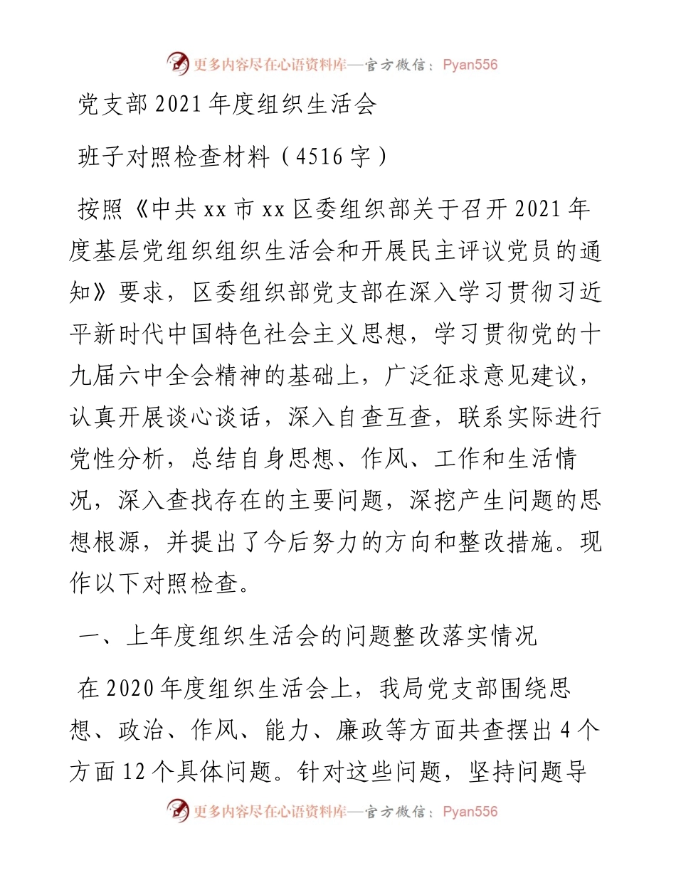 党支部（班子）度组织生活会班子对照检查材料（4516字）.docx_第1页
