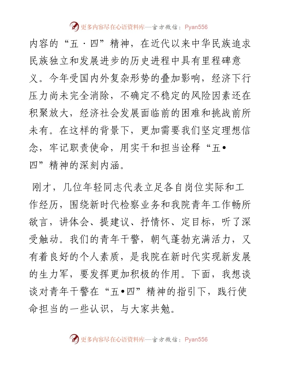 五四青年干警座谈会讲话：传承百年五四精神践行青年使命担当.docx_第2页