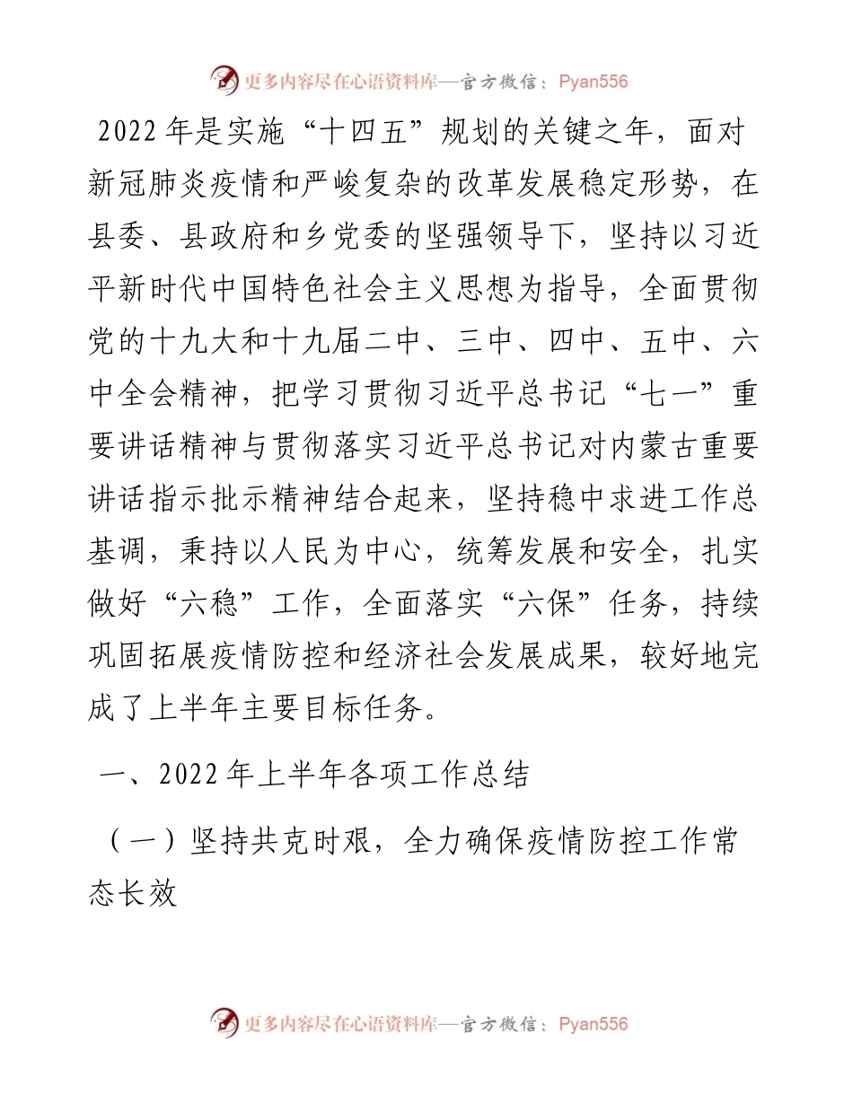 乡镇上半年工作总结和下半年工作安排 (2).docx_第1页
