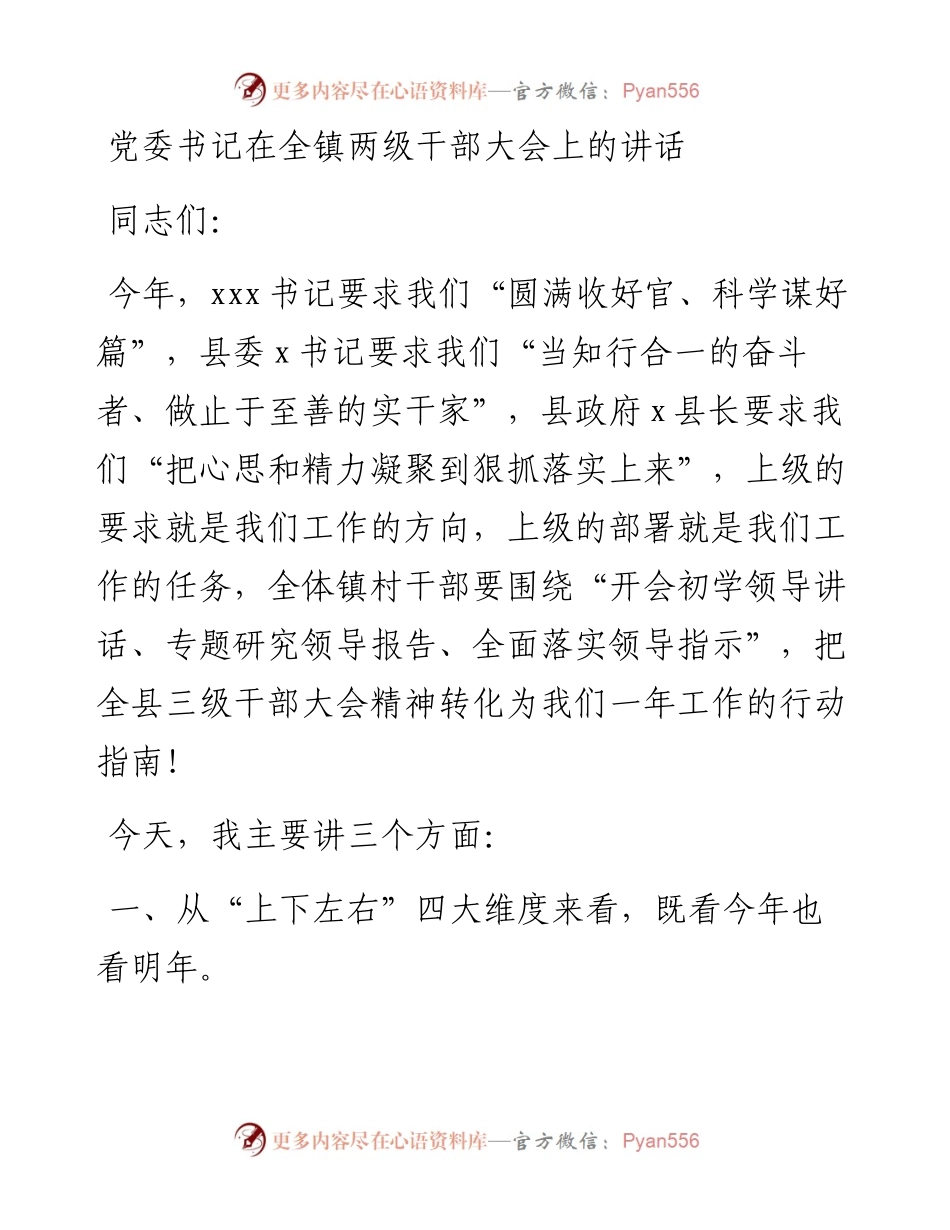 党委书记在全镇两级干部大会上的讲话.docx_第1页