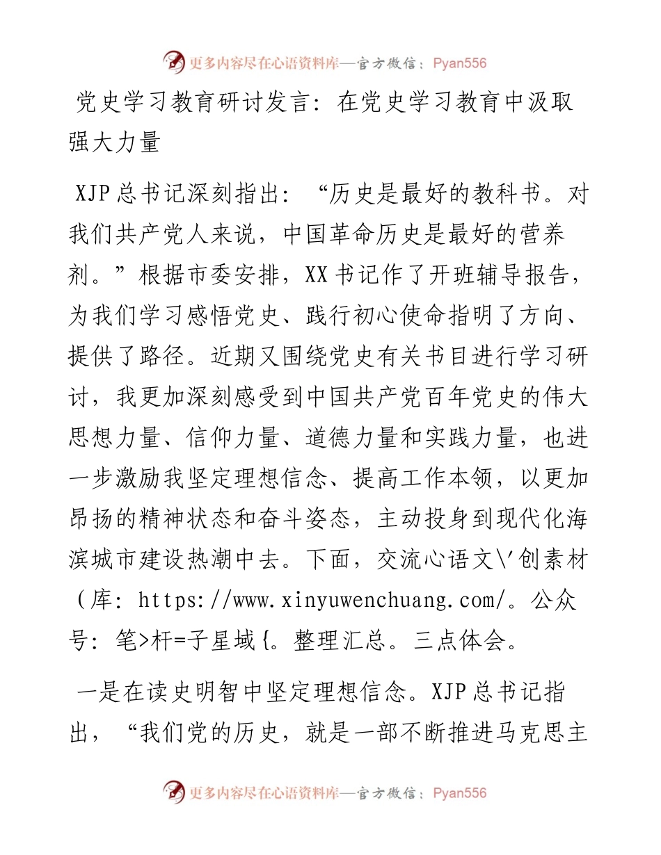 党史学习教育研讨发言：在党史学习教育中汲取强大力量_4.docx_第1页