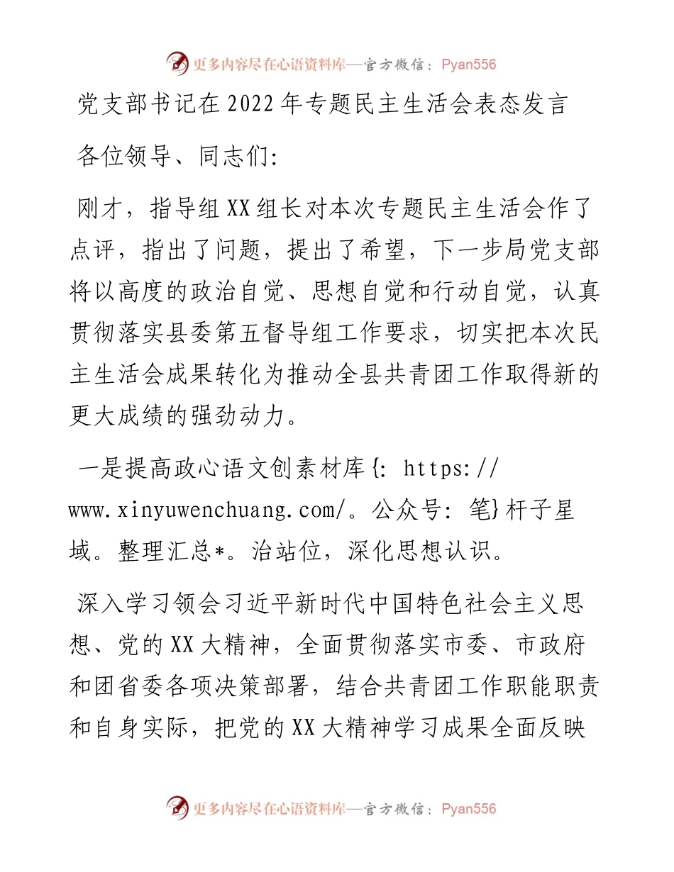 党支部书记在专题民主生活会表态发言.docx_第1页