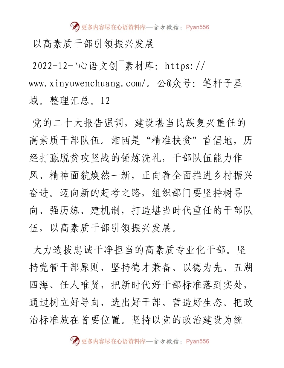 以高素质干部引领振兴发展.docx_第1页