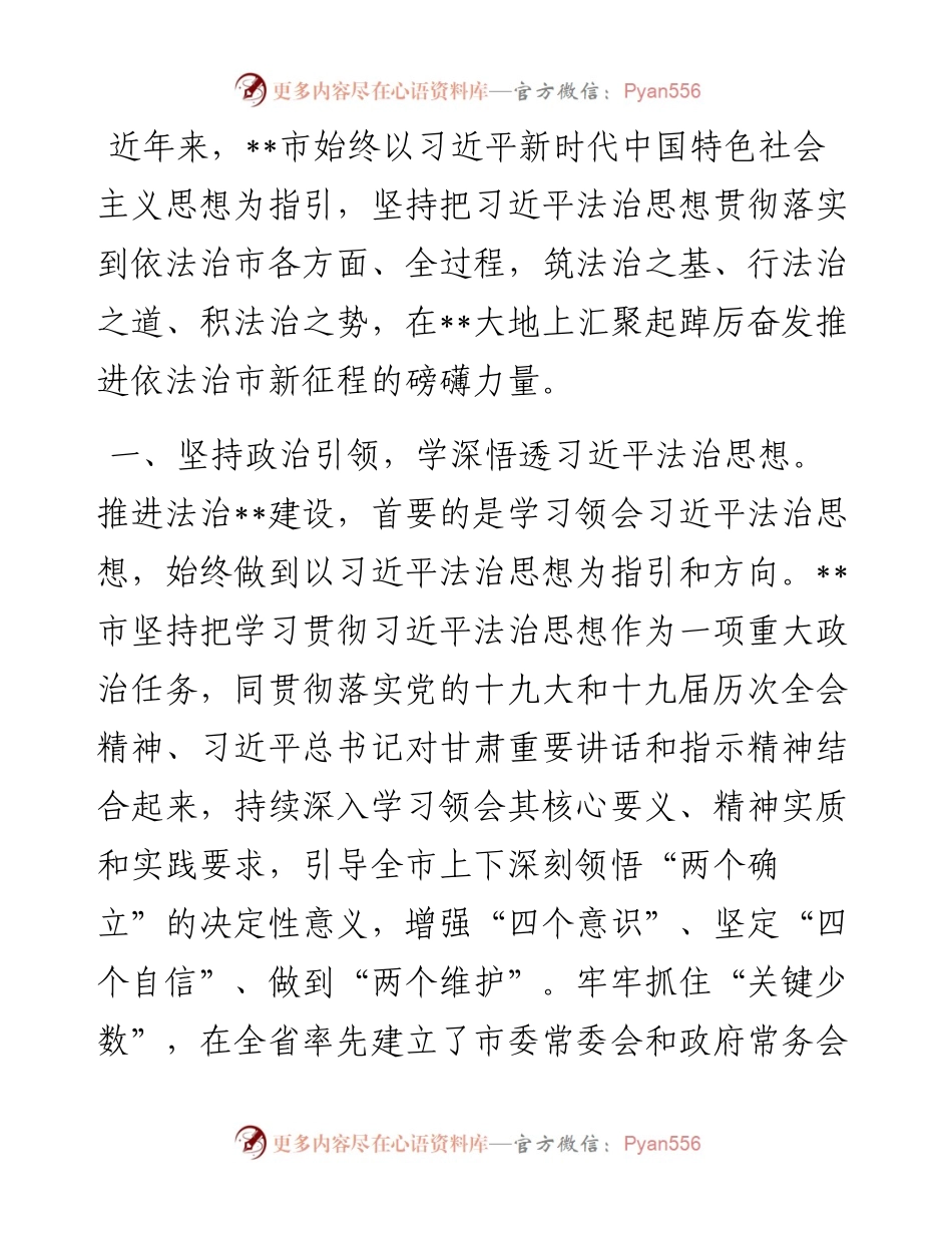 依法治市工作交流发言.docx_第1页