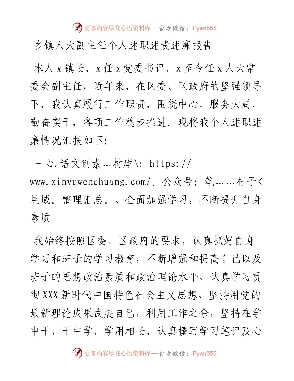 乡镇人大副主任个人述职述责述廉报告.docx_第1页