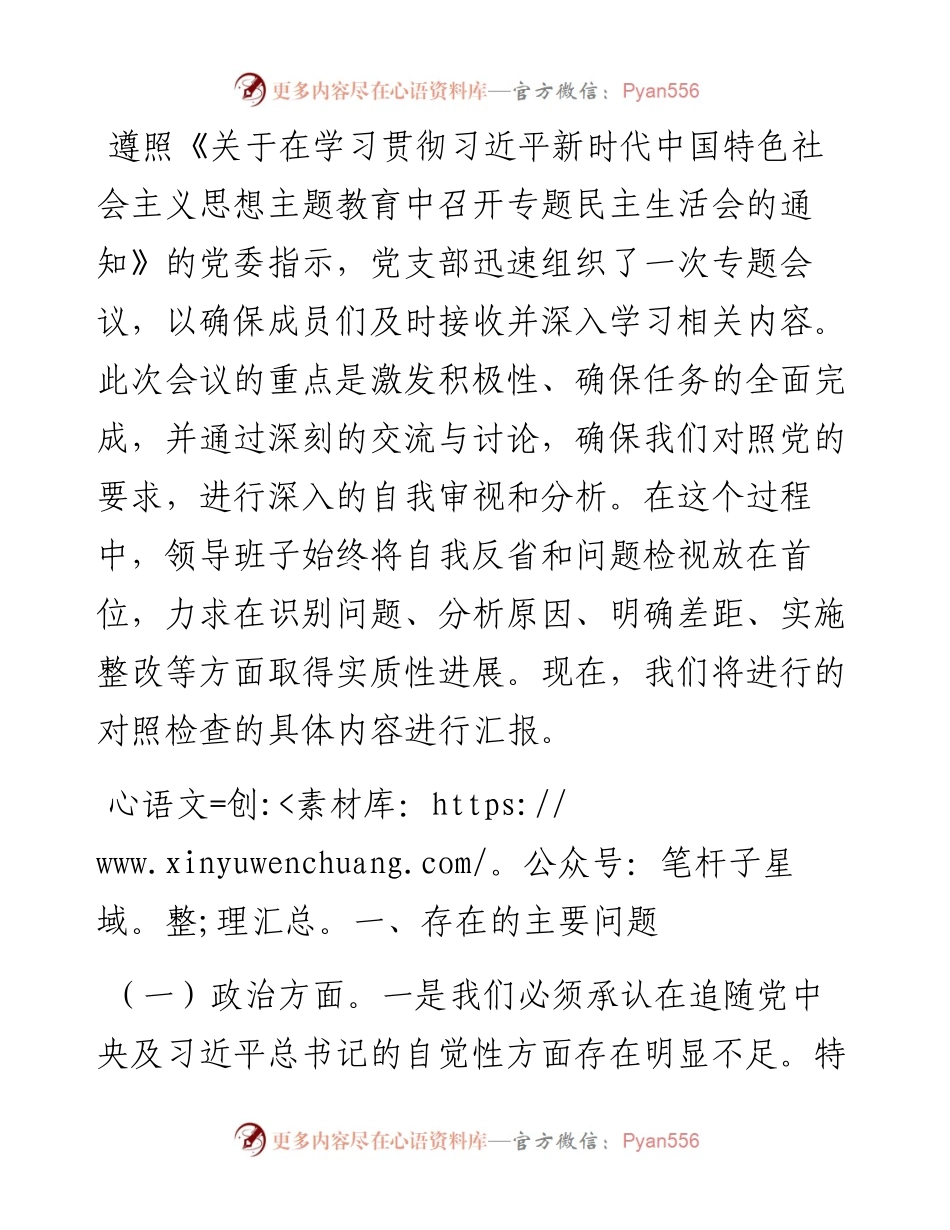党支部班子2023年主题教育组织生活会对照检查材料.docx_第1页