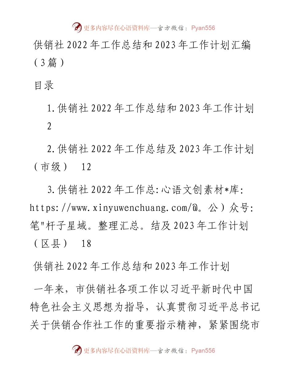 供销社工作总结和2023年工作计划汇编（3篇）.docx_第1页