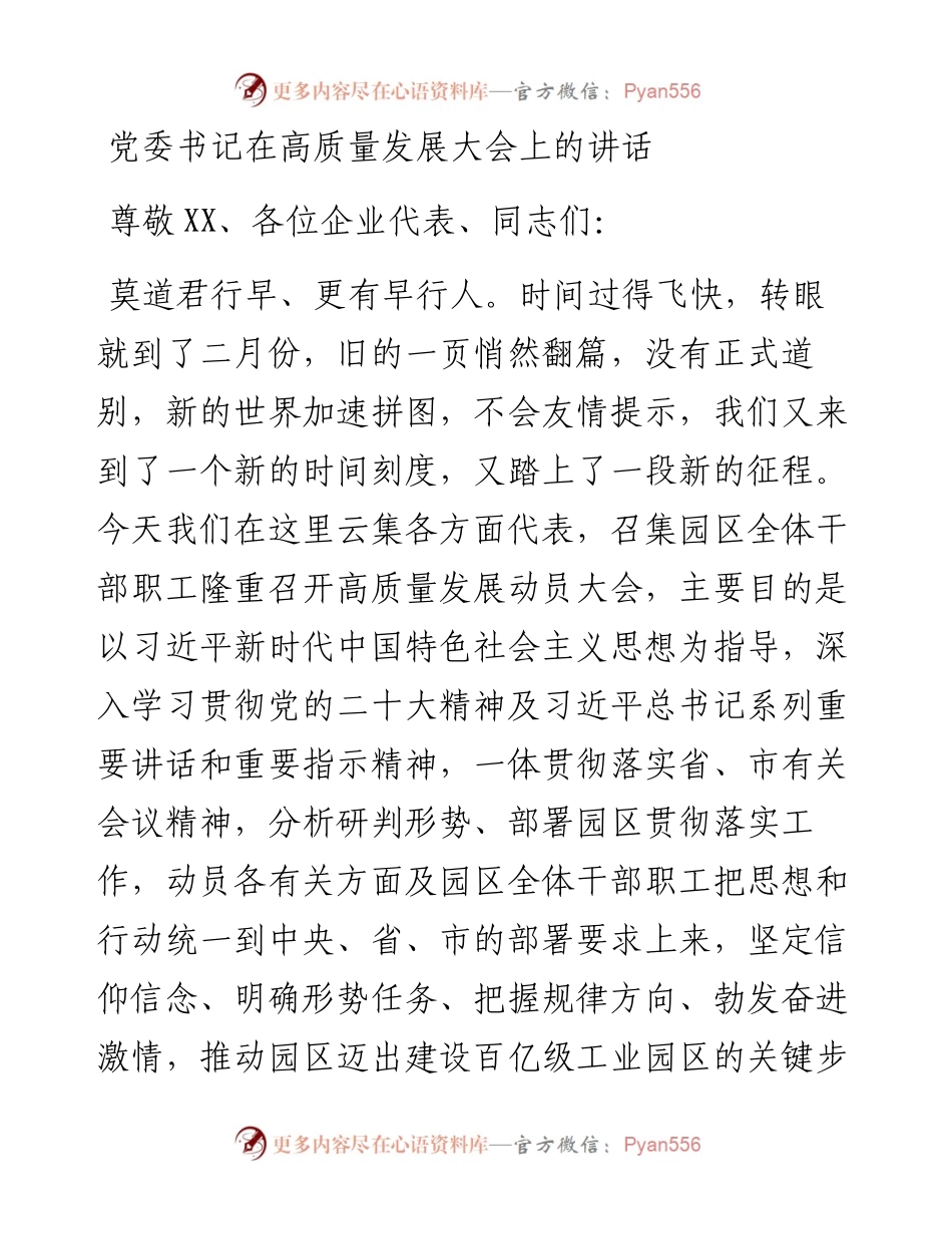 党委书记在高质量发展大会上的讲话.docx_第1页