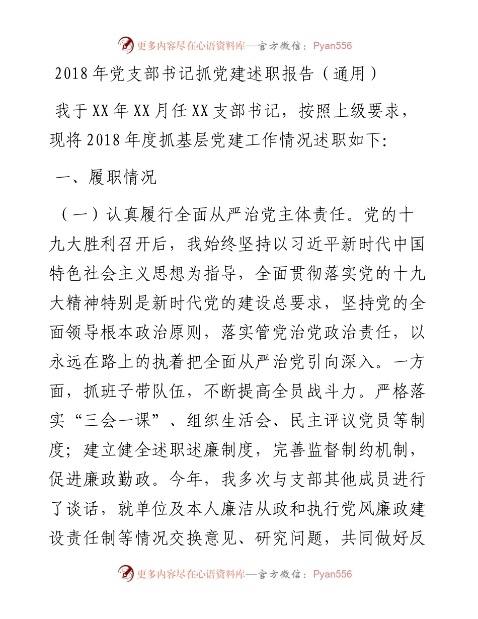 党支部书记抓党建述职报告（通用）.docx_第1页