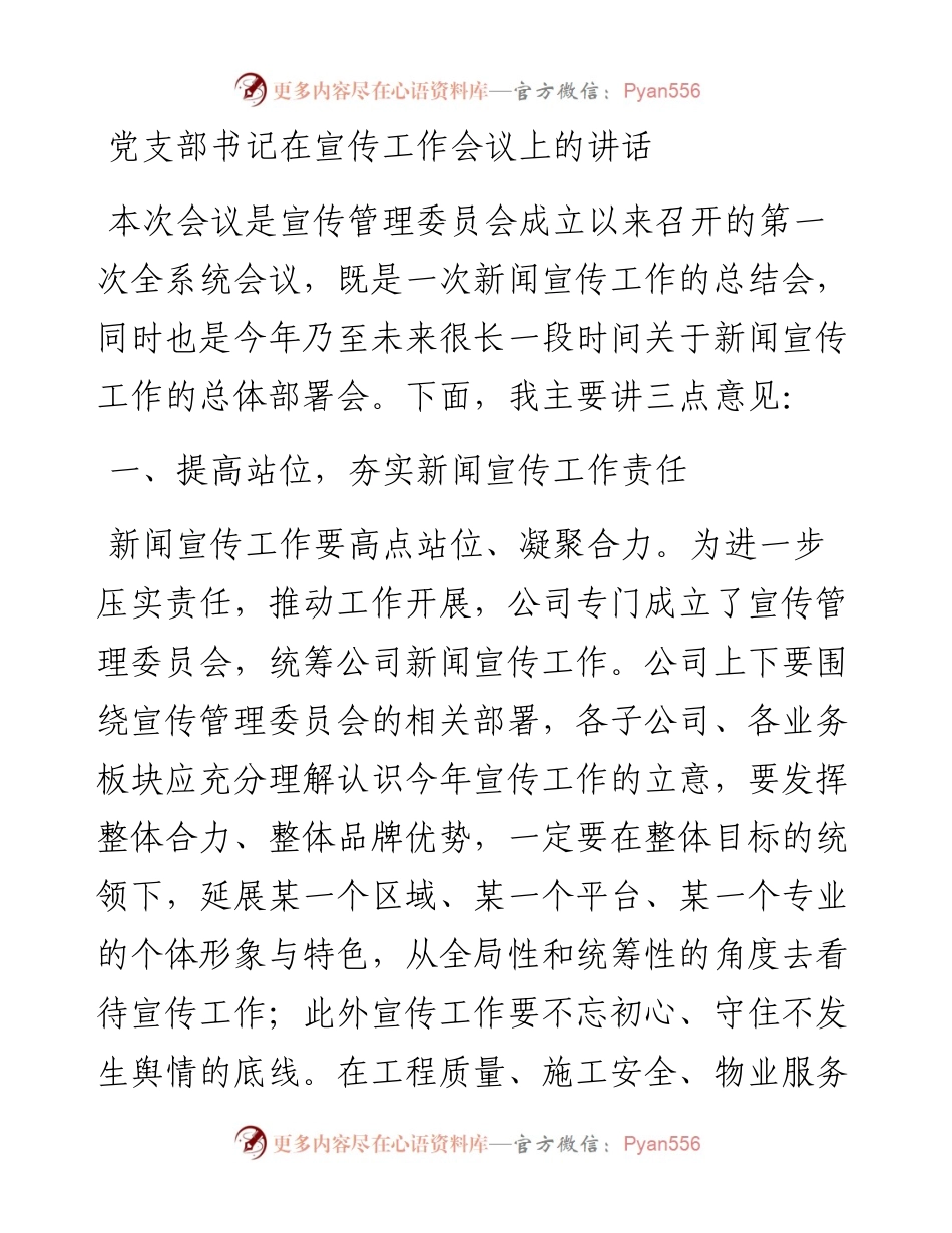 党支部书记在宣传工作会议上的讲话.docx_第1页