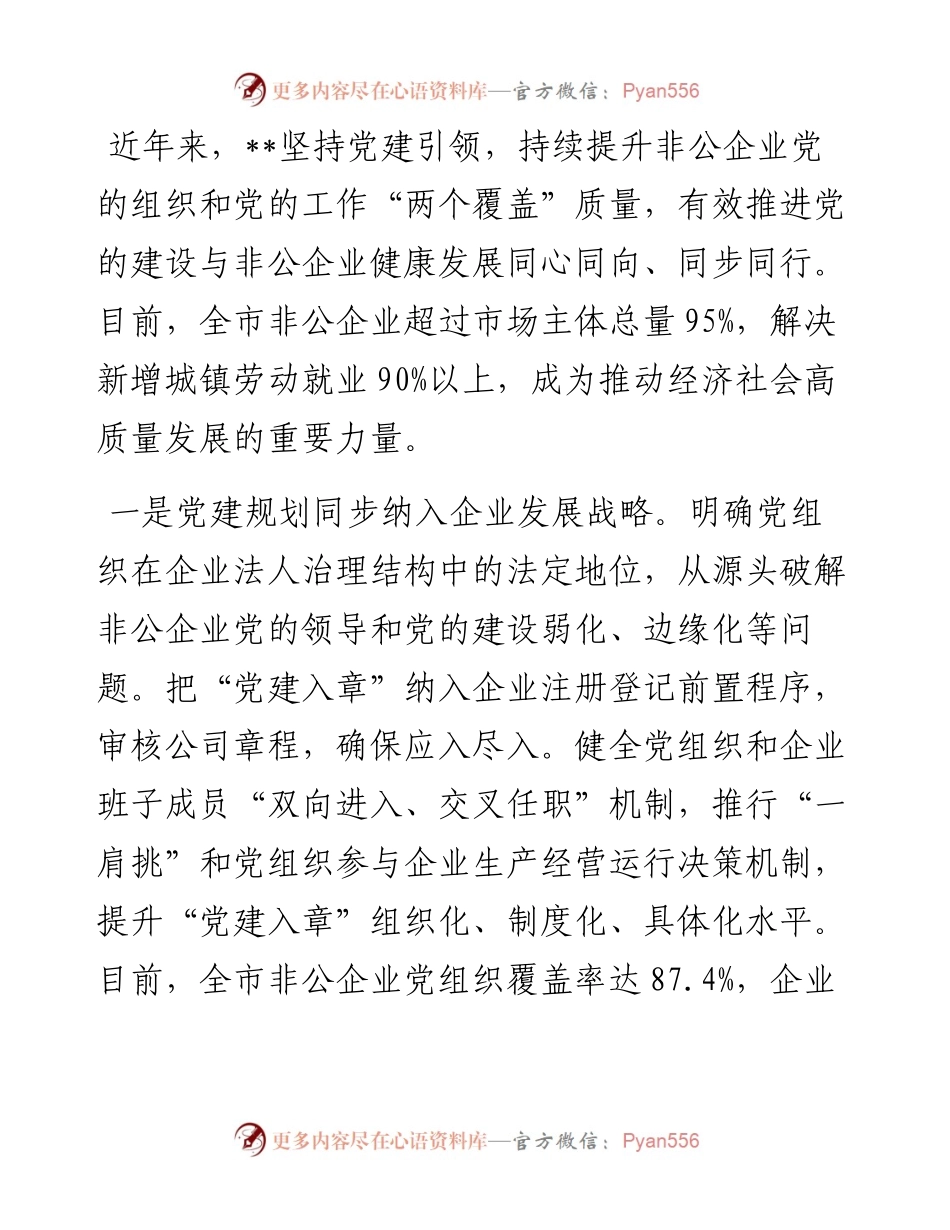 党建引领非公企业发展发言材料.docx_第1页