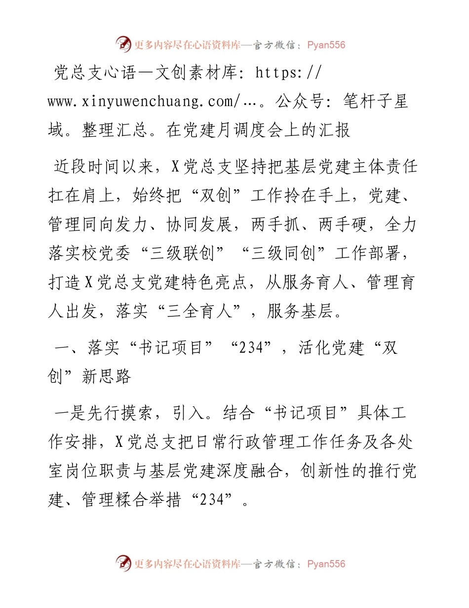 党总支在党建月调度会上的汇报.docx_第1页